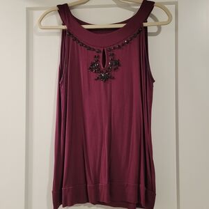 Cable & Gauge Burgundy Embellished Tank Top